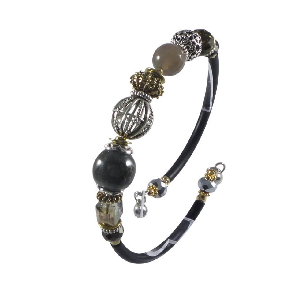 Memory Wire Wrap Bangle Bracelet Gray Marbled Handmade - Picture 5 of 6